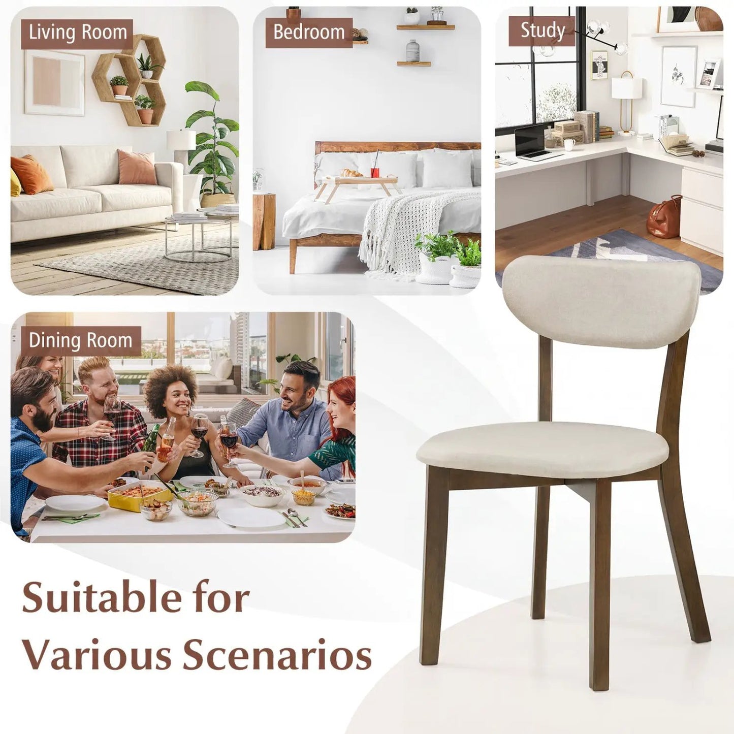 Dining Chairs Set of 4 with Rubber Wood Frame