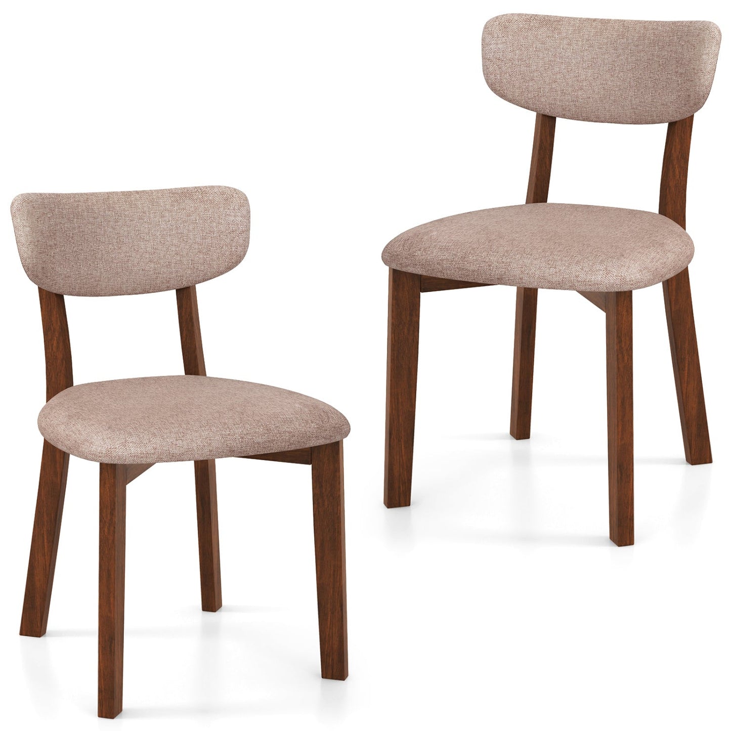 Dining Chairs Set of 2 Upholstered Mid-Back Chairs with Solid Rubber Wood Frame-Gray