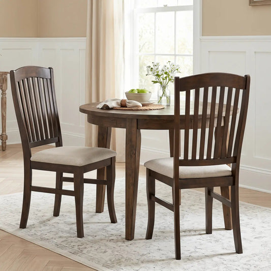 Mid-Century Dining Chairs set of 2 in walnut wood with curved legs and beige seats DirectDeals on Tampa Home & Garden Store