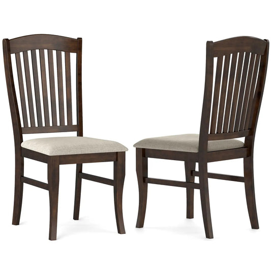 Mid-Century dining chairs set of 2, dark walnut finish, curved legs, beige cushions on Tampa Home & Garden Store