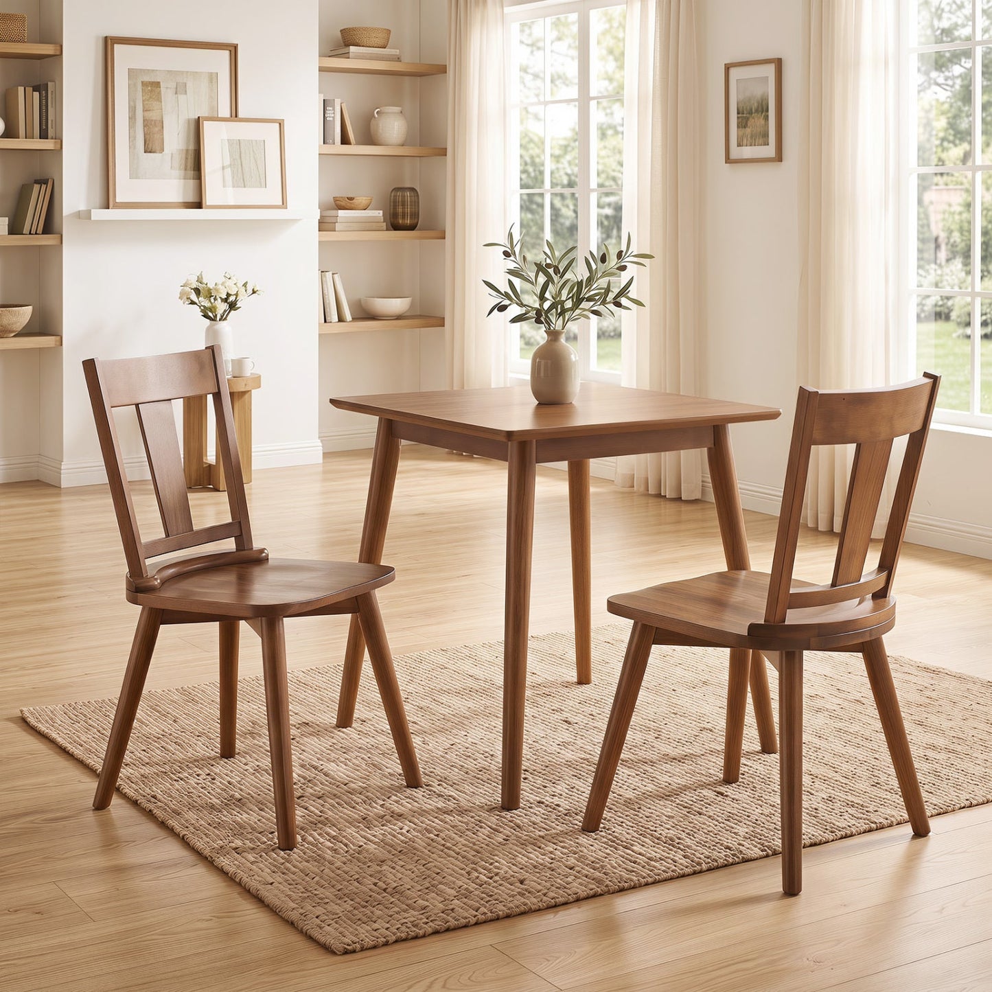 Solid wood dining chairs set of 2 with ergonomic backrests around a wooden table in a dining room on Tampa Home & Garden Store