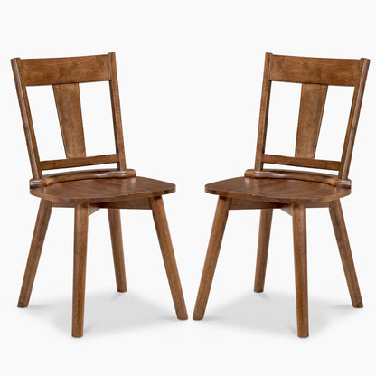 Solid wood dining chairs set of 2 with ergonomic backrest, warm brown finish on Tampa Home & Garden Store