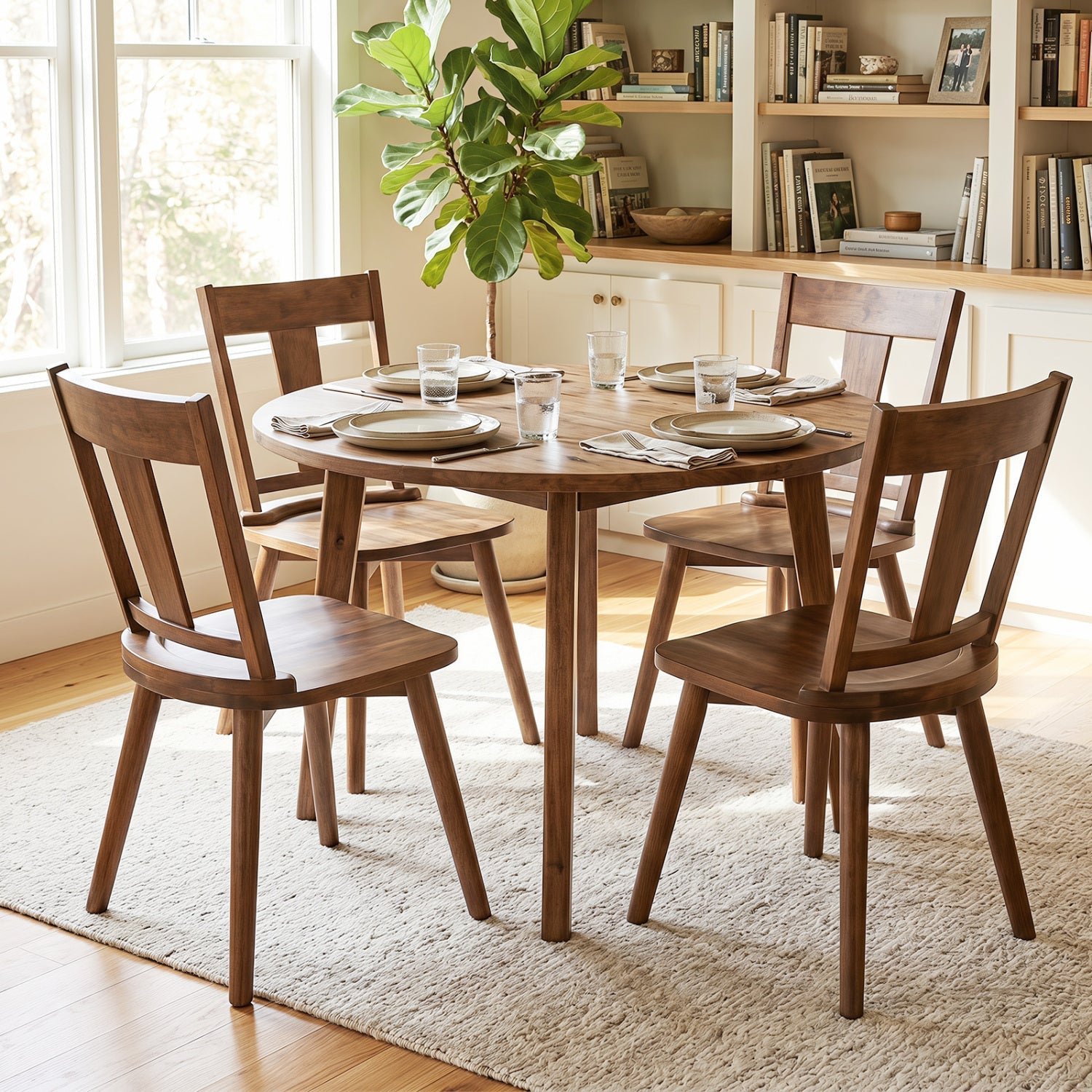 Solid Wood Dining Chairs Set of 4 with Curved Backrest in warm walnut brown DirectDeals on Tampa Home & Garden Store