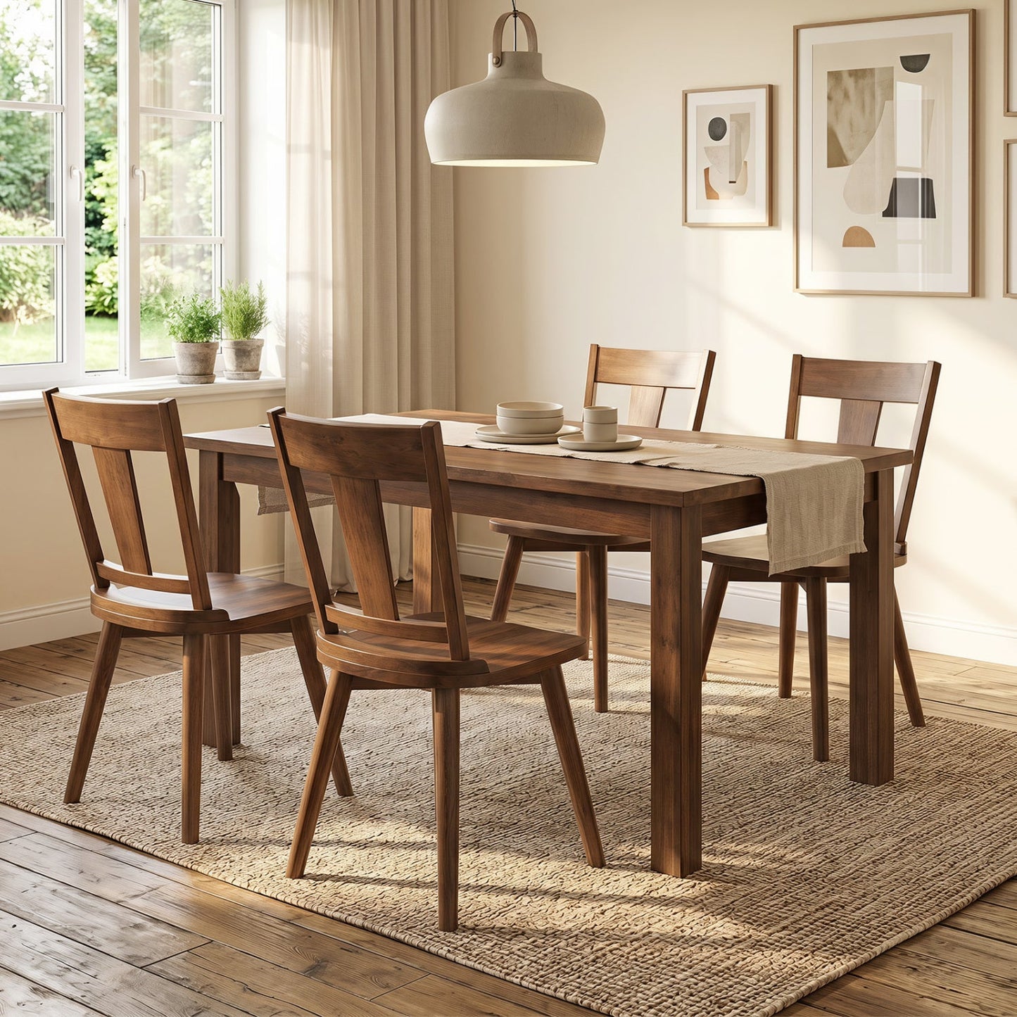 DirectDeals solid wood dining chairs set of 4 with curved backrests around a table in warm brown on Tampa Home & Garden Store