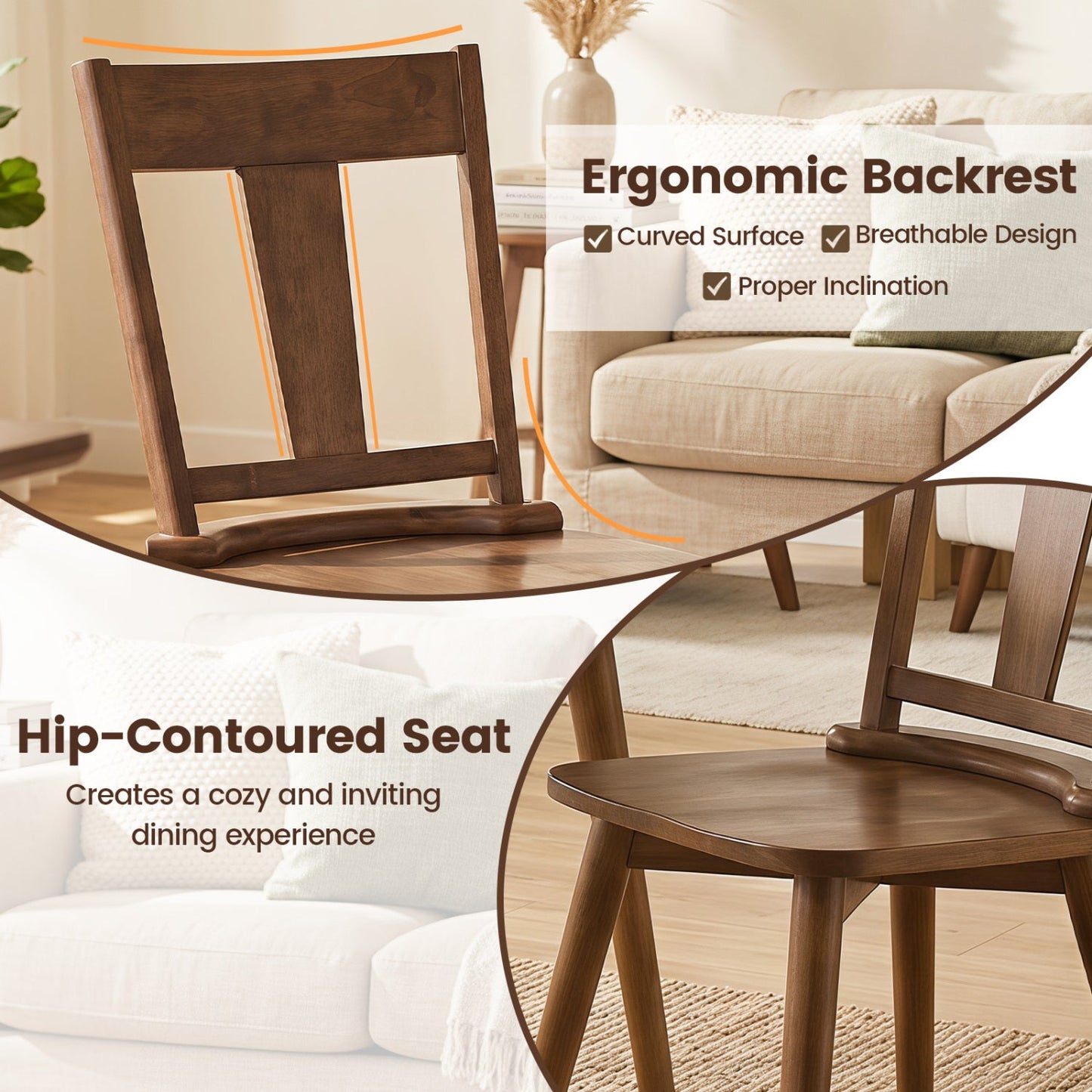 DirectDeals Solid Wood Dining Chairs Set of 4 with curved backrests in dark walnut on Tampa Home & Garden Store