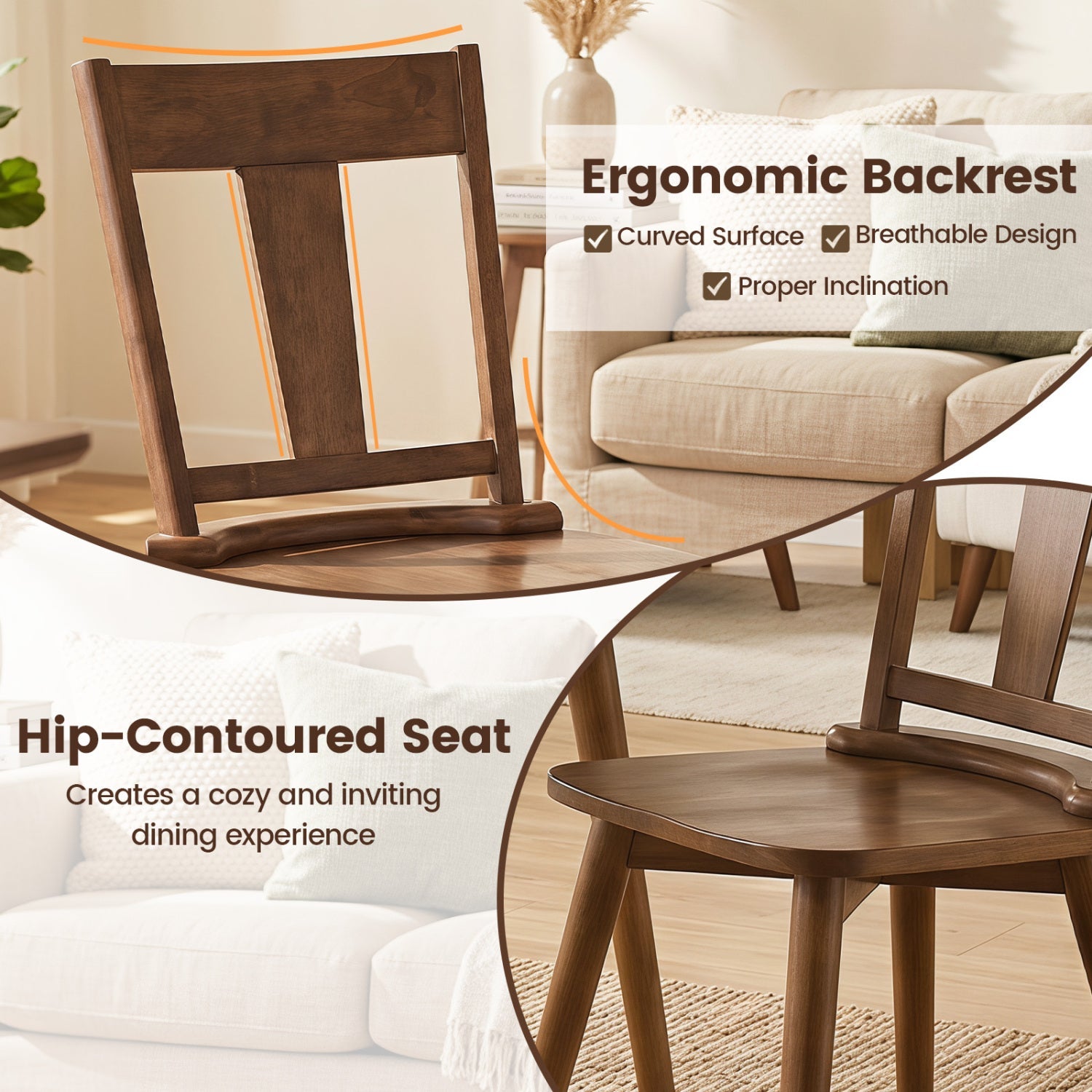 DirectDeals Solid Wood Dining Chairs Set of 4 with curved backrests in dark walnut on Tampa Home & Garden Store