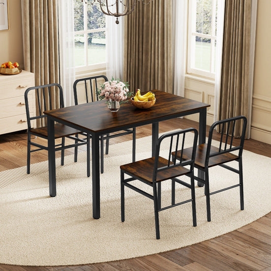 Dining chairs set of 4 with slatted backrests, wood seats, and metal frames by DirectDeals on Tampa Home & Garden Store