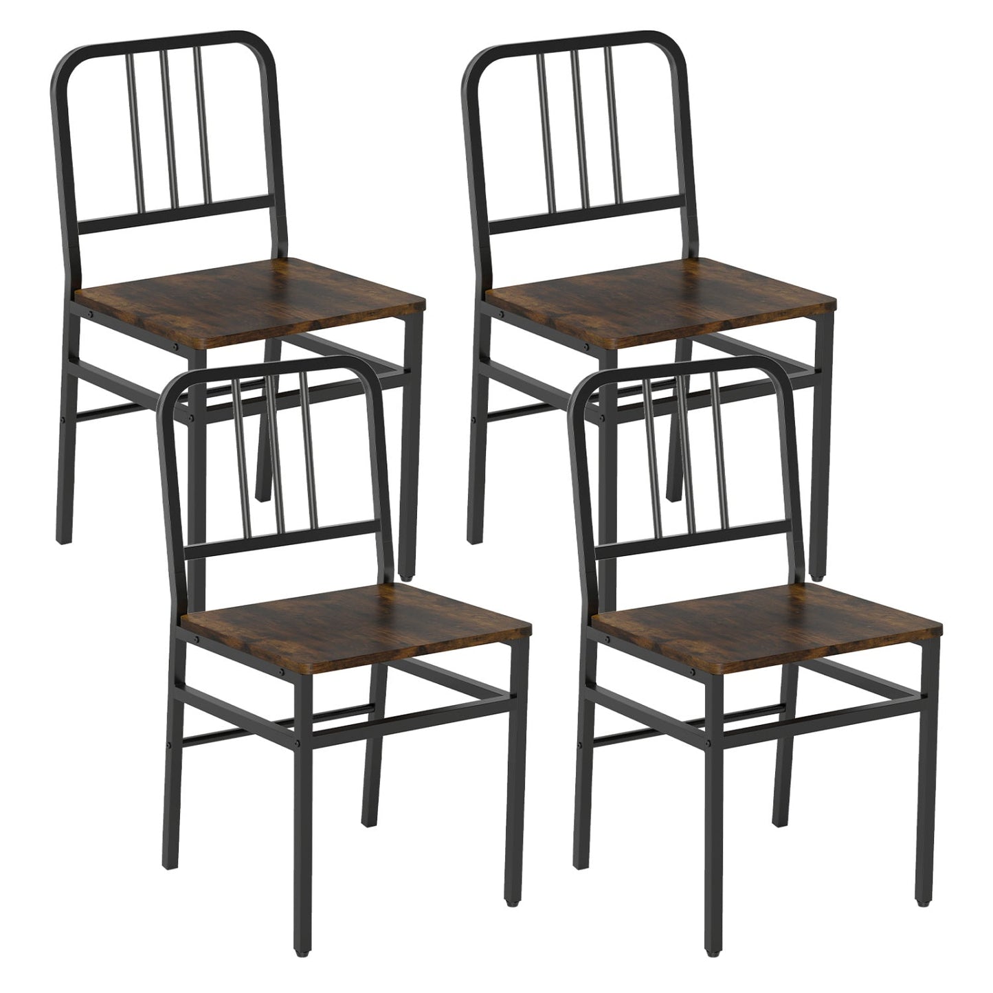 Dining chairs set of 4 with slatted backrests, dark metal frames, wood seats DirectDeals on Tampa Home & Garden Store
