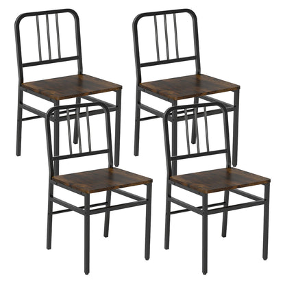 Dining chairs set of 4 with slatted backrests, dark metal frames, wood seats DirectDeals on Tampa Home & Garden Store