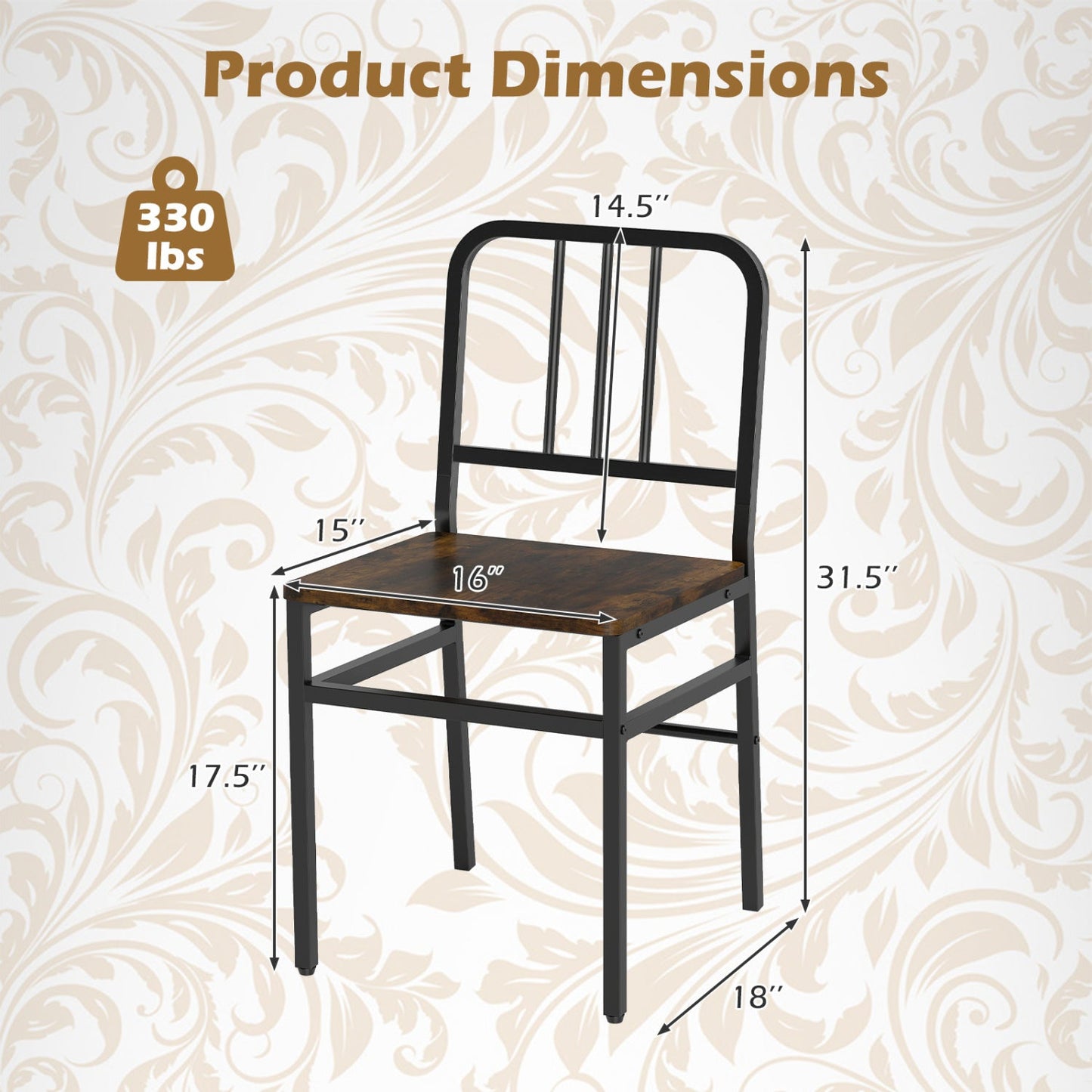 Dining Chairs set of 4 DirectDeals with metal frames and slatted backrests, brown wood seats on Tampa Home & Garden Store