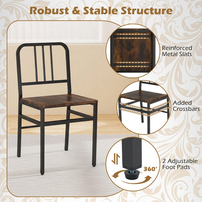 Dining chairs set of 4 with slatted backrest and metal frame, dark wood seats DirectDeals on Tampa Home & Garden Store