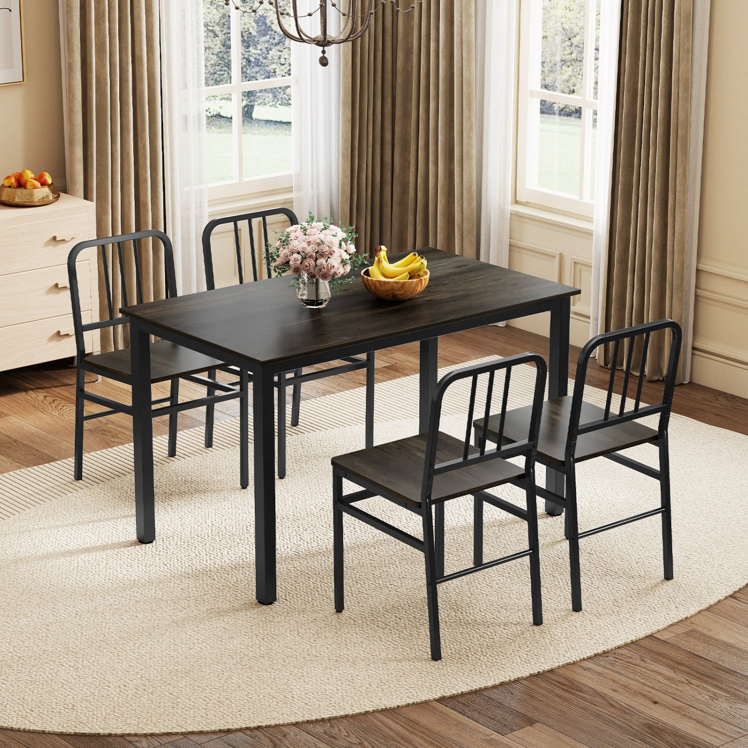 Dining chairs set of 4 with slatted backrests and metal frames in black DirectDeals on Tampa Home & Garden Store