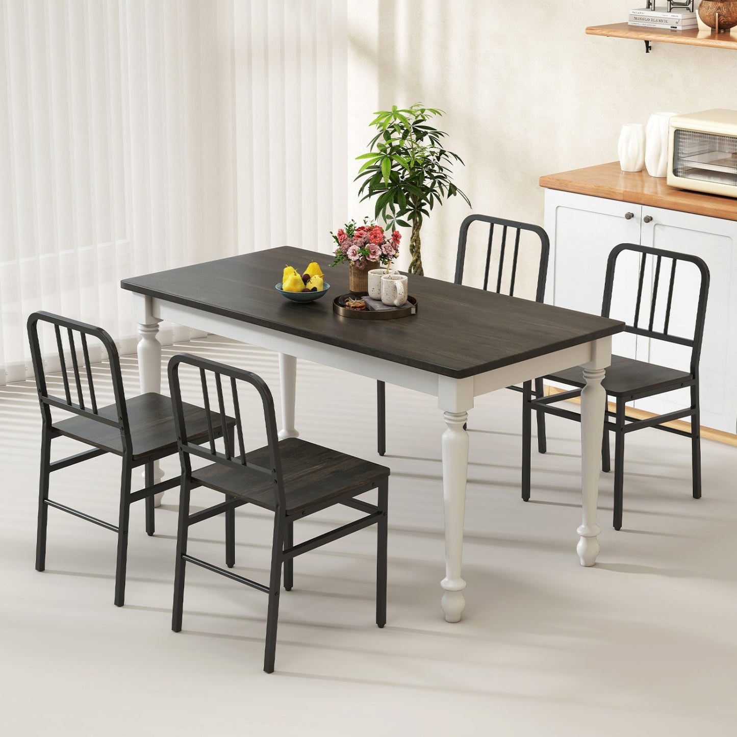 Dining chairs set of 4 with slatted black metal backrests and frames DirectDeals on Tampa Home & Garden Store