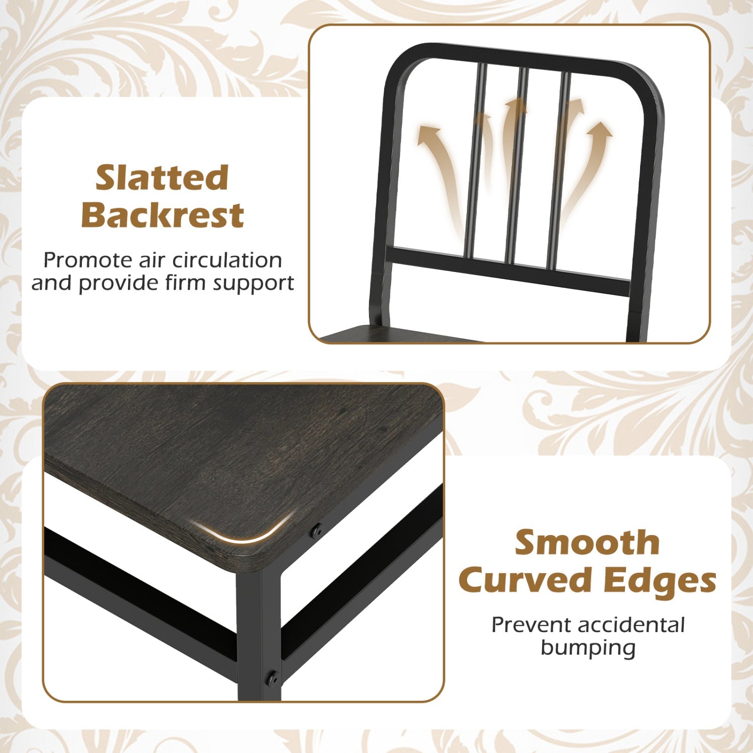 Dining chairs set of 4 with slatted backrests and metal frames in black by DirectDeals on Tampa Home & Garden Store
