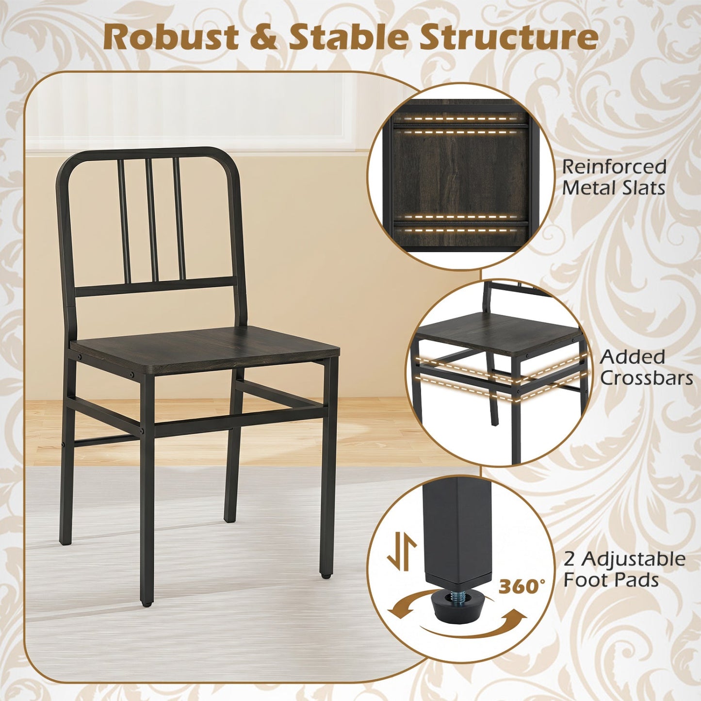 Dining Chairs Set of 4 DirectDeals with black metal frame and slatted backrest on Tampa Home & Garden Store
