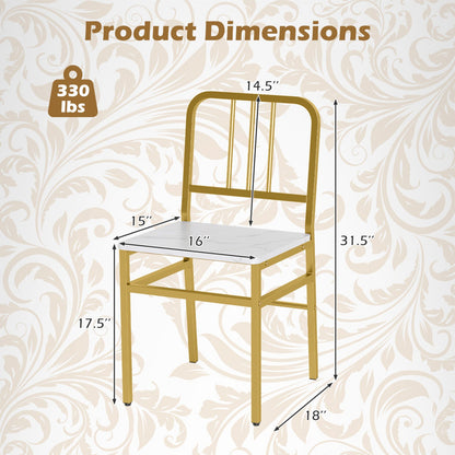 Dining chairs set of 4 with slatted backrest and gold metal frame, white marble-textured seats by DirectDeals on Tampa Home & Garden Store