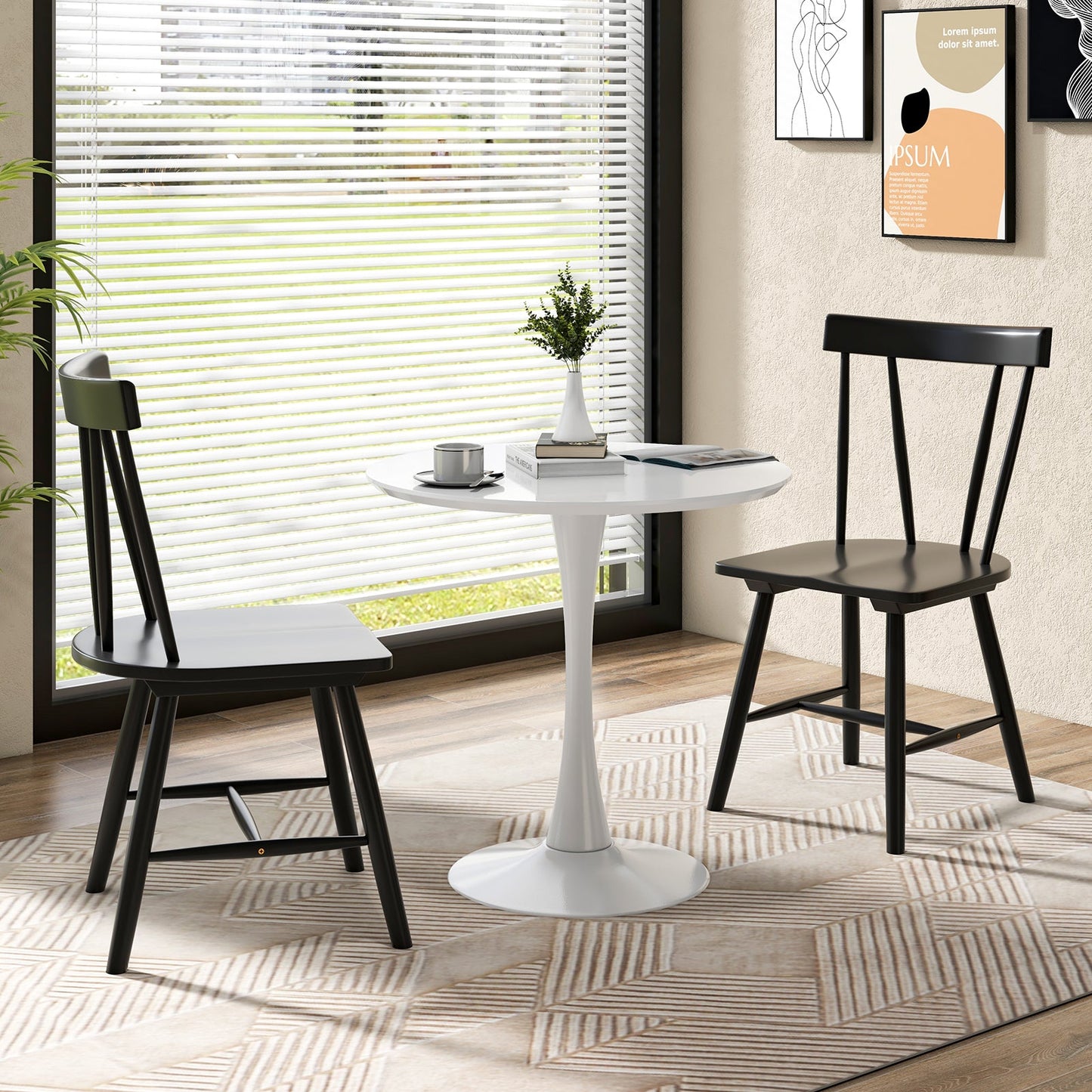 Windsor Style Armless Chairs with Solid Rubber Wood Frame-Natural