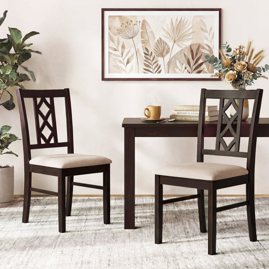 Dining Room Chairs Set of 2 Rubber Wood Dining Chairs with Hollowed Backrest-Brown