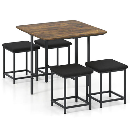 5Piece Dining Table Set with 4 Upholstered Stools