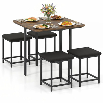 5Piece Dining Table Set with 4 Upholstered Stools