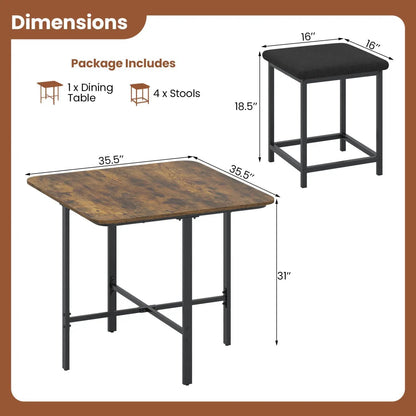 5Piece Dining Table Set with 4 Upholstered Stools