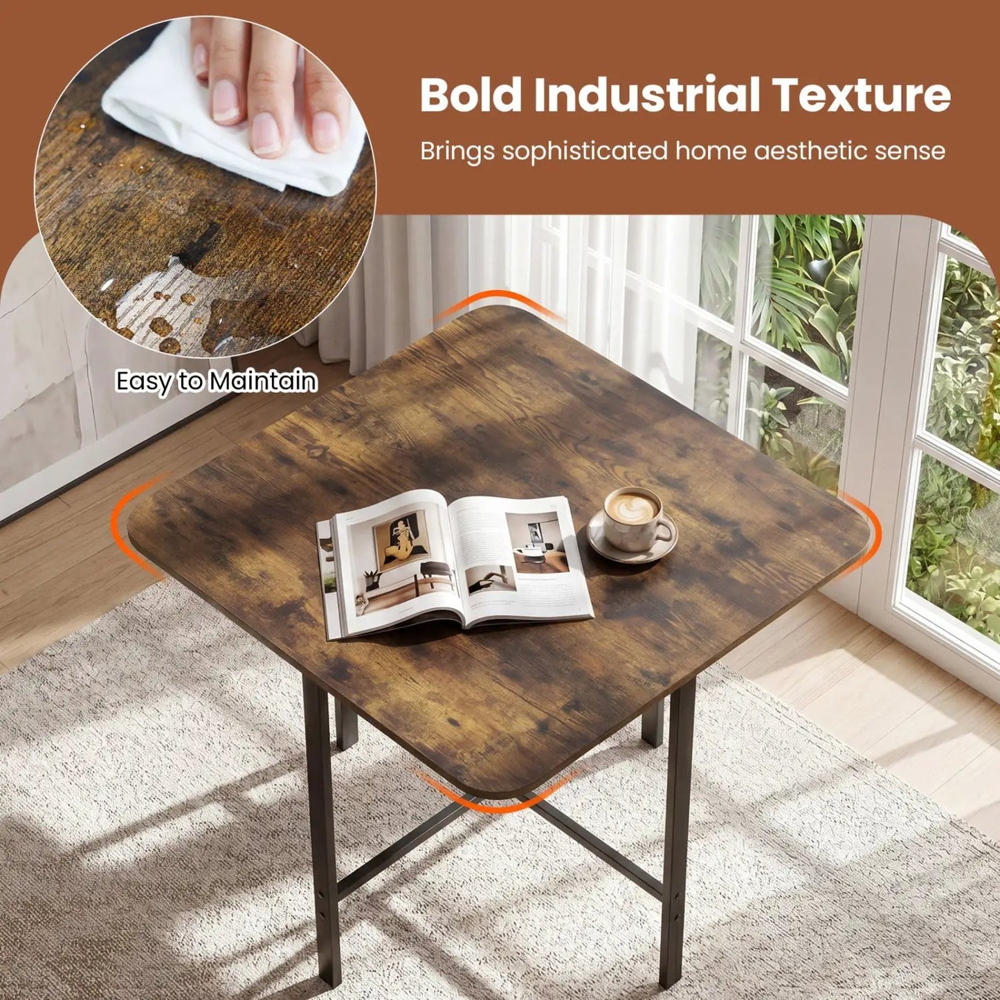 5Piece Dining Table Set with 4 Upholstered Stools
