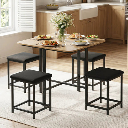 5Piece Dining Table Set with 4 Upholstered Stools