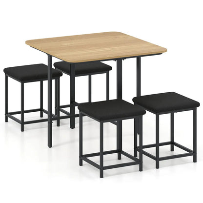 5Piece Dining Table Set with 4 Upholstered Stools