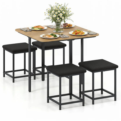 5Piece Dining Table Set with 4 Upholstered Stools