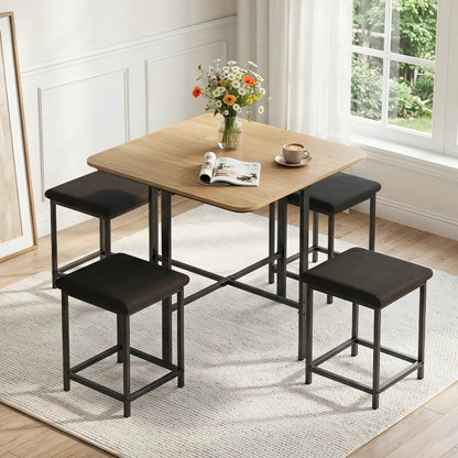 5Piece Dining Table Set with 4 Upholstered Stools