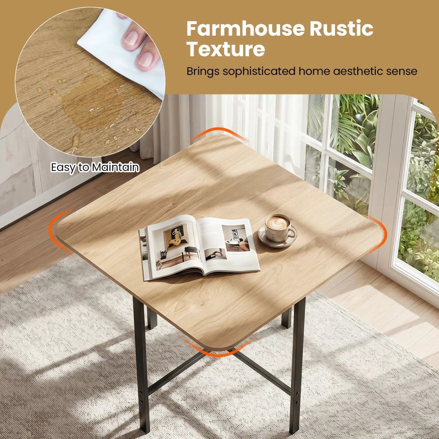 5Piece Dining Table Set with 4 Upholstered Stools