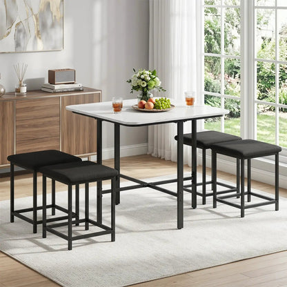 5Piece Dining Table Set with 4 Upholstered Stools