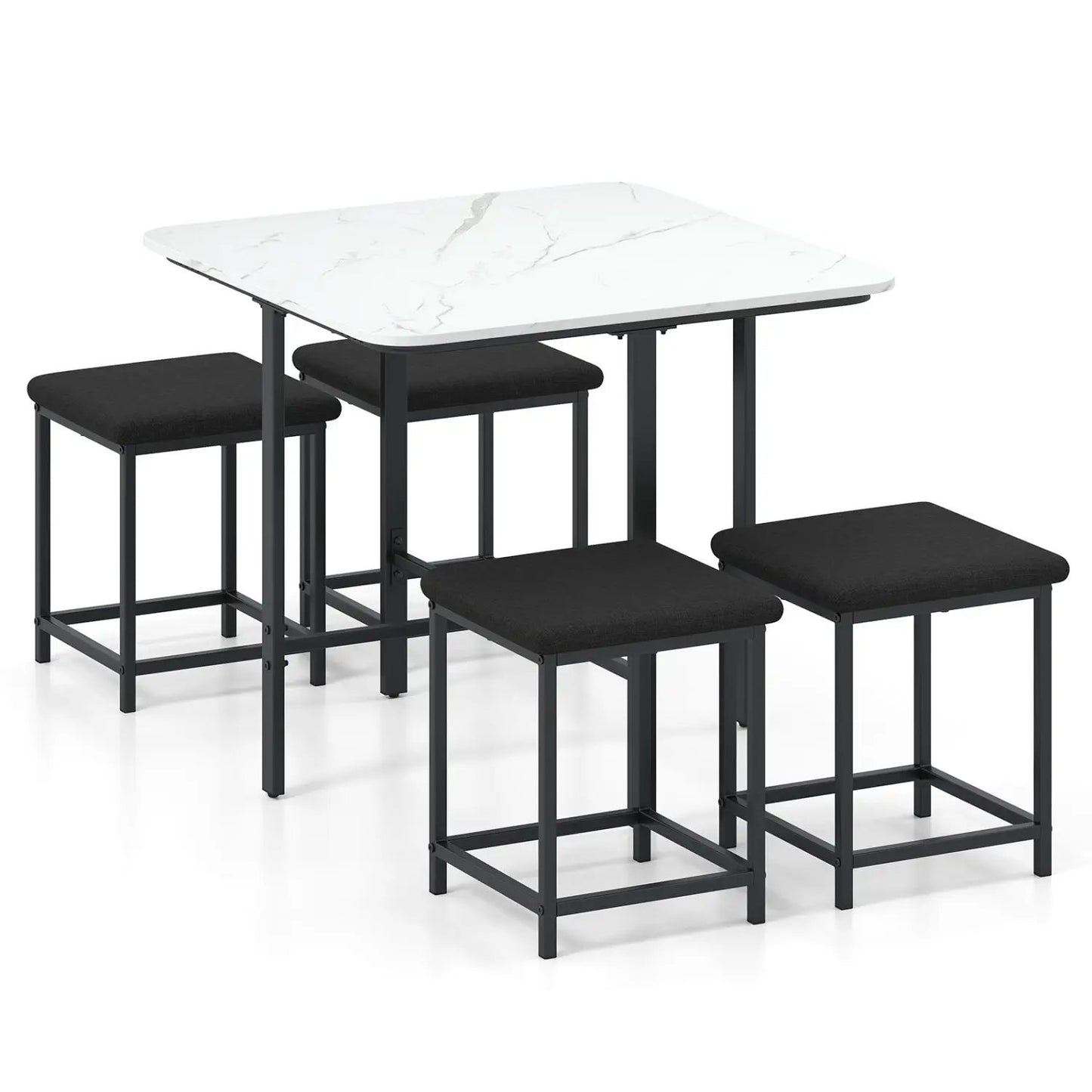 5Piece Dining Table Set with 4 Upholstered Stools