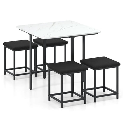5Piece Dining Table Set with 4 Upholstered Stools