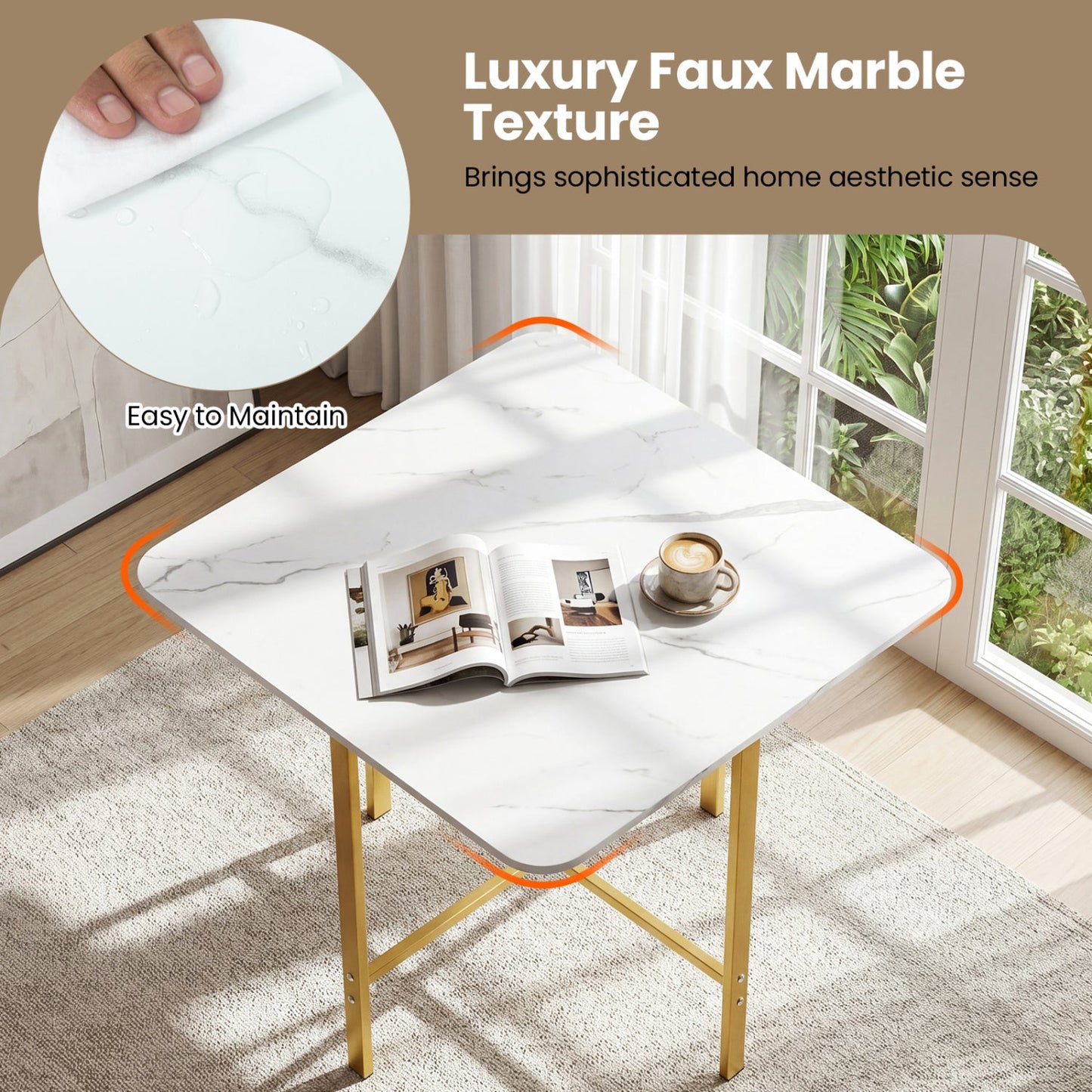5-Piece Dining Table Set with four Upholstered Stools faux marble top gold legs DirectDeals on Tampa Home & Garden Store
