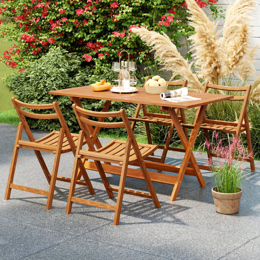 54.5 Inch x 27.5 Inch  Patio Dining Table with Teak Painting and Umbrella Hole - Tampa Home & Garden Store