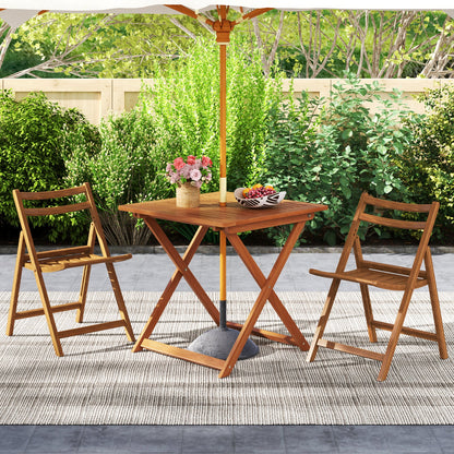 Mesa de comedor para patio de 29.5 x 29.5 pulgadas con pintura de teca y agujero para sombrilla