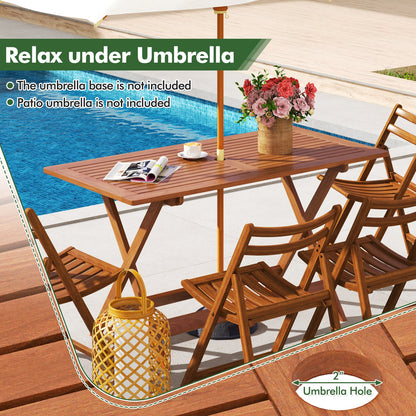 54.5 Inch x 27.5 Inch  Patio Dining Table with Teak Painting and Umbrella Hole