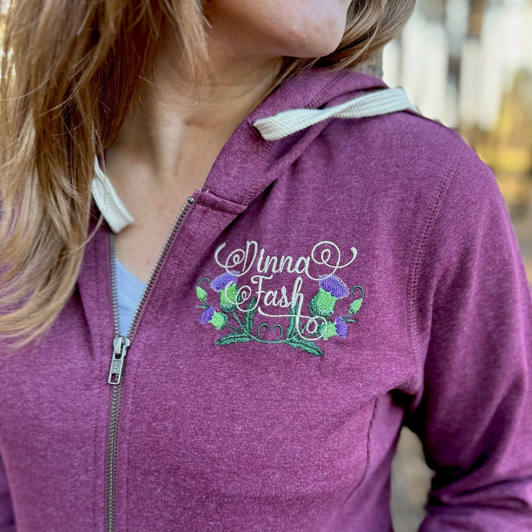 Dinna Fash Scottish Thistle Embroidered Zipper Sweatshirt Hoodie - Outlander Inspiration - Tampa Home & Garden Store