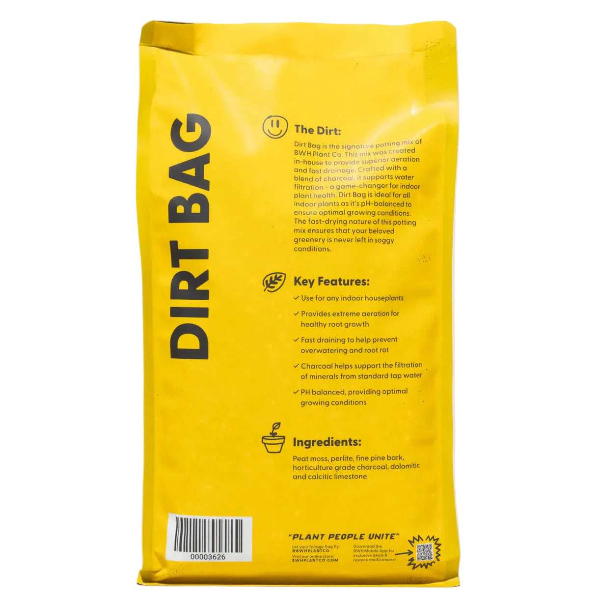 Yellow package labeled 'Dirt Bag' with text and branding on a beige background