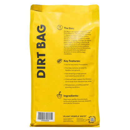 Yellow package labeled 'Dirt Bag' with text and branding on a beige background
