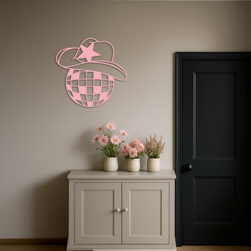 Disco Cowboy Hat Metal Wall Art – Retro Country Party Decor - KAFGP026 - Tampa Home & Garden Store