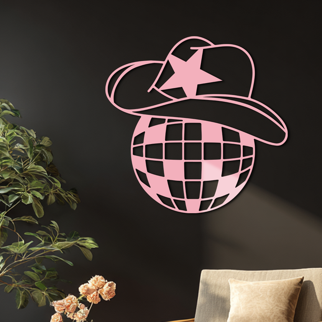 Disco Cowboy Hat Metal Wall Art – Retro Country Party Decor - KAFGP026 - Tampa Home & Garden Store