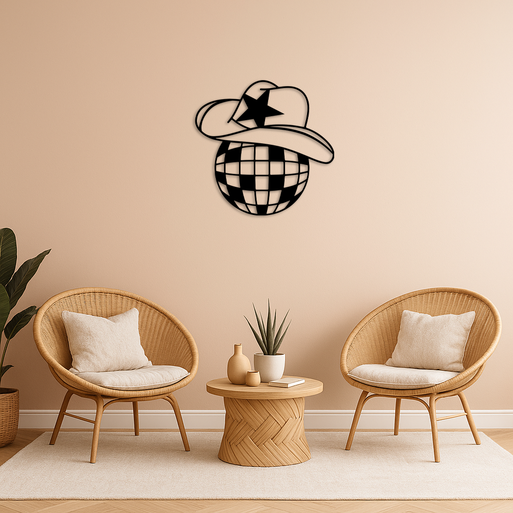 Disco Cowboy Hat Metal Wall Art – Retro Country Party Decor - KAFGP026 - Tampa Home & Garden Store