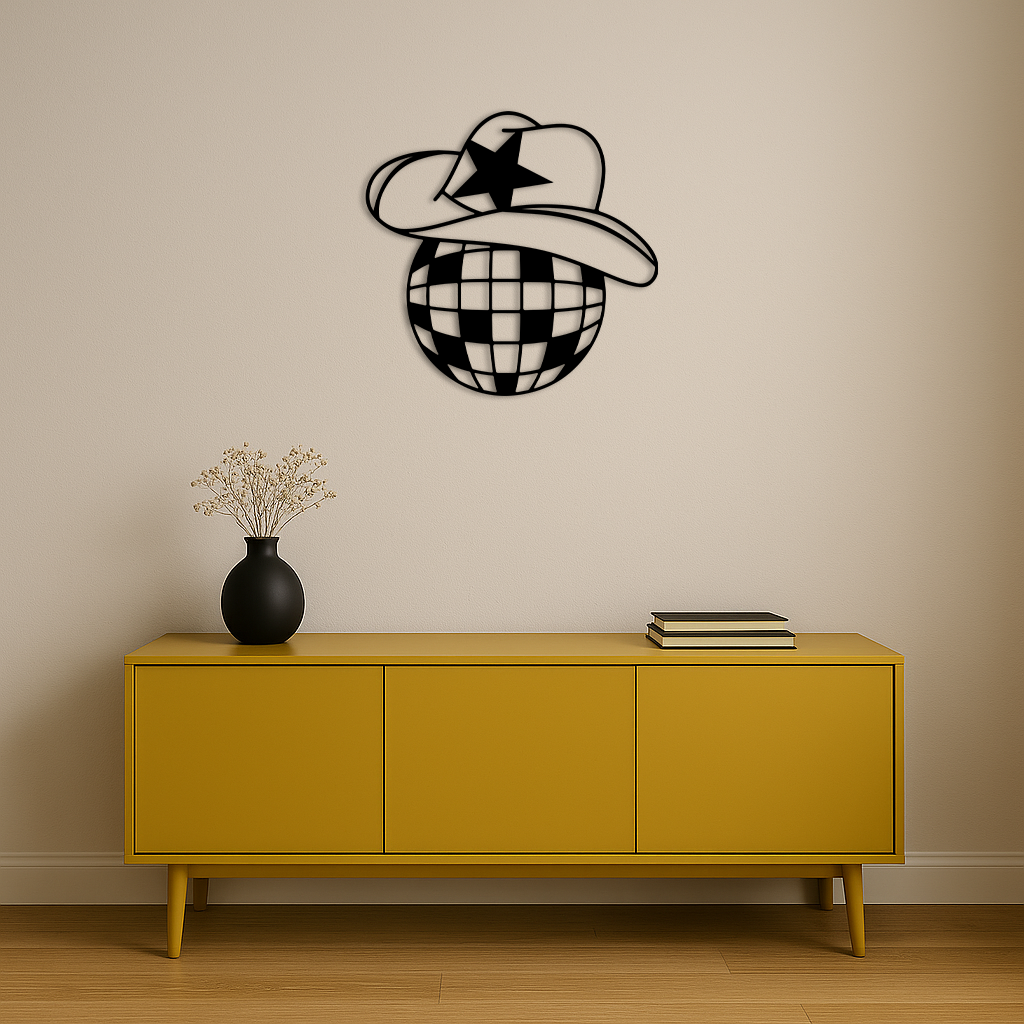 Disco Cowboy Hat Metal Wall Art – Retro Country Party Decor - KAFGP026 - Tampa Home & Garden Store