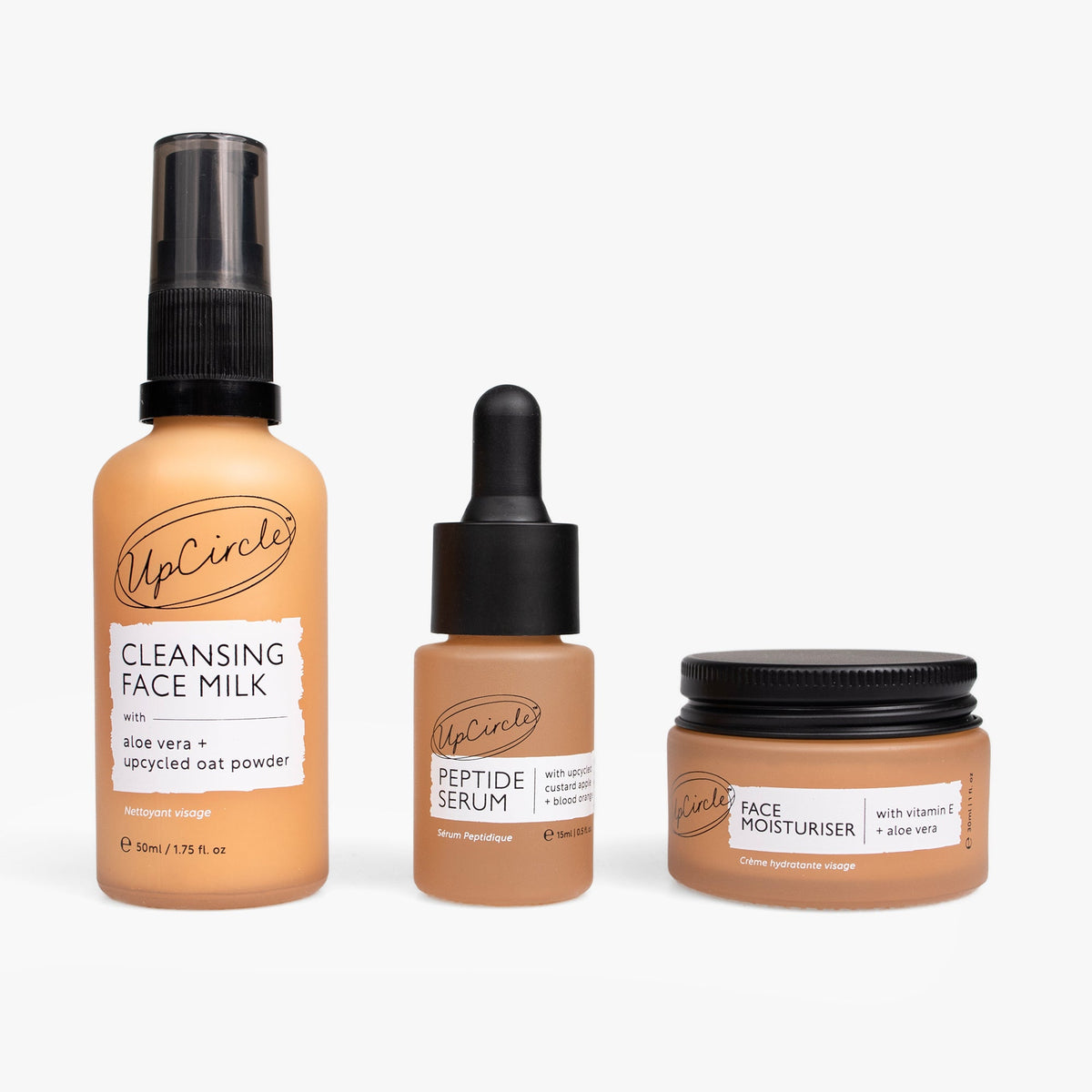 UpCircle The Discovery Set skincare trio: cleansing face milk, peptide serum, moisturiser on Tampa Home & Garden Store