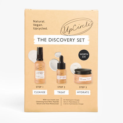 UpCircle The Discovery Set three-step skincare kit with cleansing milk and peptide serum on Tampa Home & Garden Store