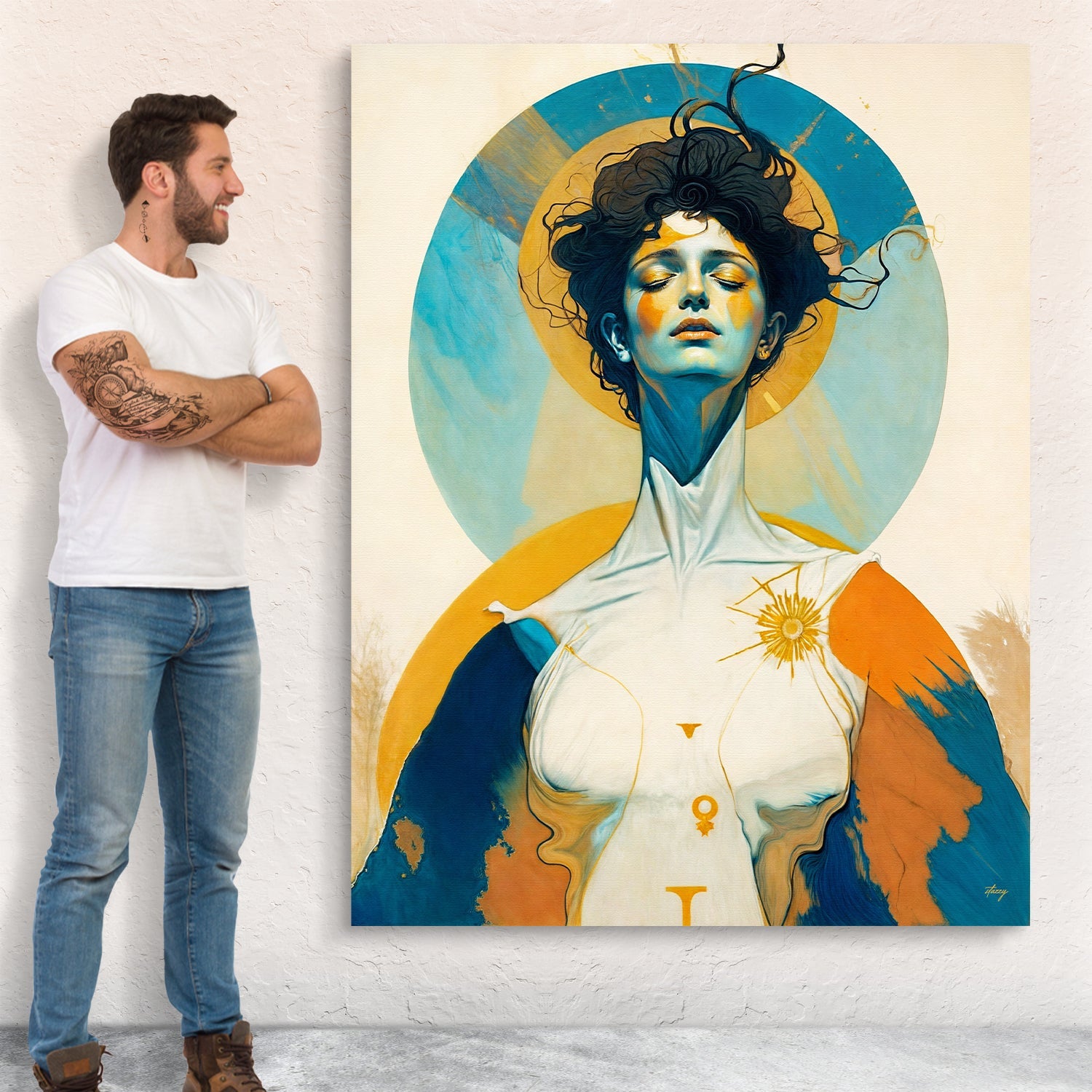 Canvas Print Divine Hypnosis by Tailored Canvases; blue portrait with halo on crafting canvas on Tampa Home & Garden Store
