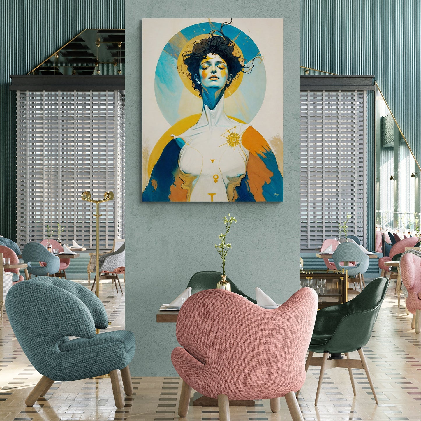 Canvas print Divine Hypnosis by Tailored Canvases; blue yellow portrait on crafting canvas on Tampa Home & Garden Store