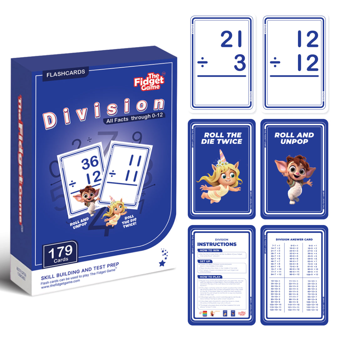 Division Card Pack by The Fidget Game, flashcards set for division facts 0–12, 179 cards on Tampa Home & Garden Store